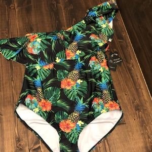 Tropical Women’s OnePiece Shoulder Swimsuit NWT XL